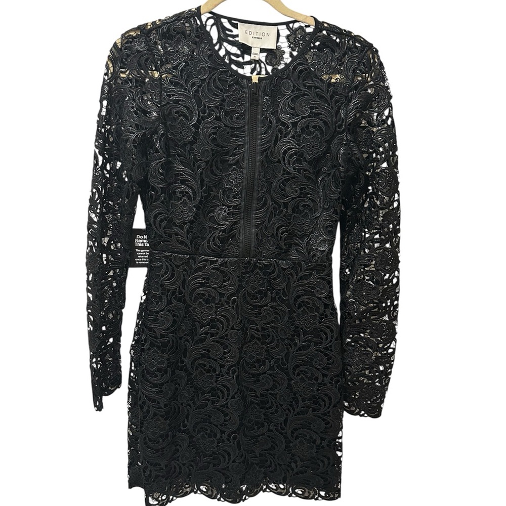 NWT Express EDITION Black Long-Sleeve Lace Cocktail Dress